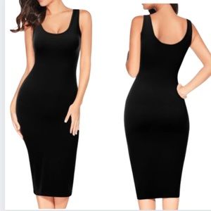 DOUBLJU Women's Scoop Neck Slim Fit Sleeveless Stretchy Tank Midi Dress